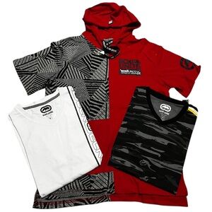 Ecko Unlimited men's 3 t-shirt bundle short sleeve hoodie shirt red gray medium